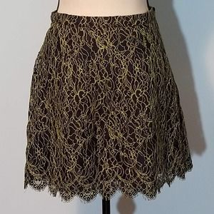 #34 EUC! J. Crew Black Lace Yellow Embroidery Mini Skirt Size 0